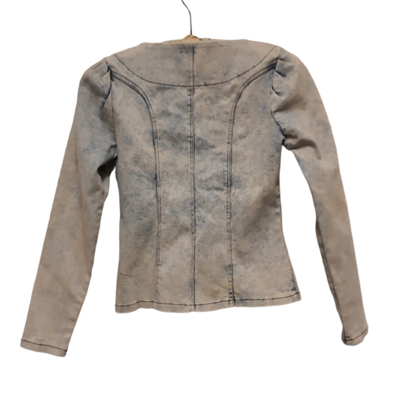 NWT Thrill Medium Novelty Acid Wash Dirty Blue Bustier Denim Jean Jacket - Picture 17 of 17